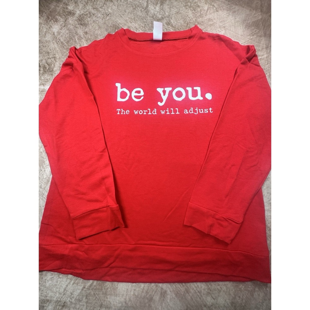Be You The World Will Adjust Long Sleeve THICK T-Shirt Inspirational Red Large
